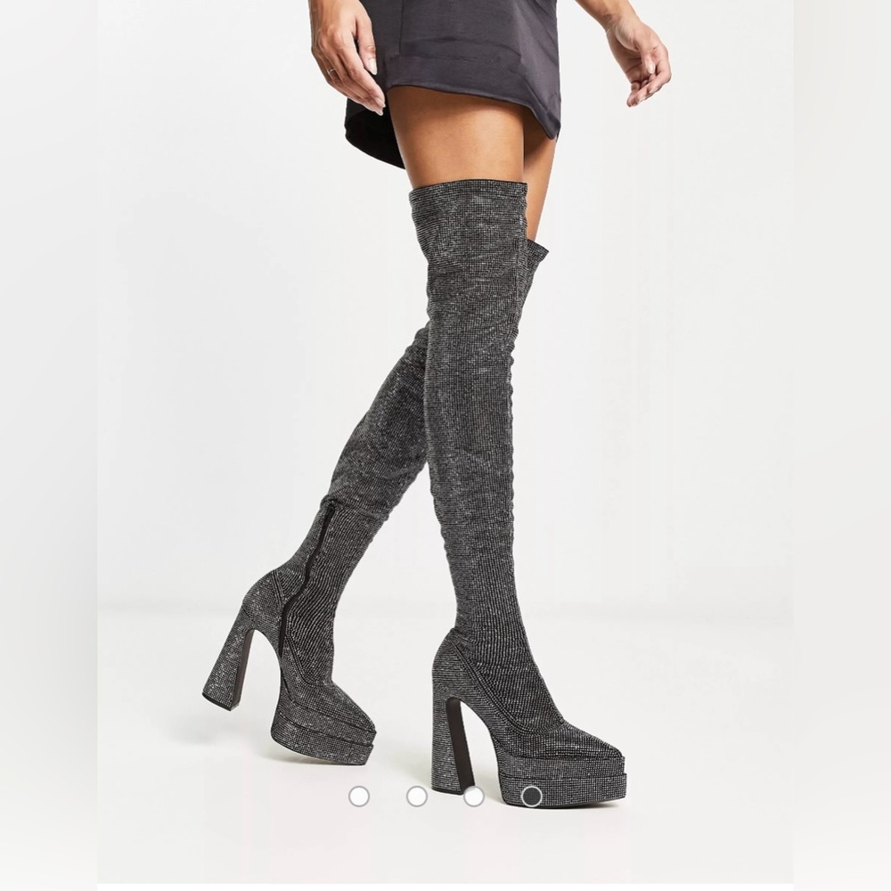 Black Rhinestone over the knee boots